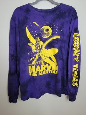 Officially Licensed Looney Tunes Marvin The Martian Tie-dye Long Sleeve Shirt -L